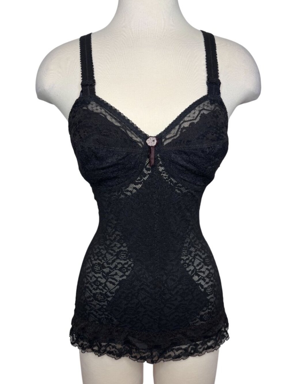 Vintage Lady Marlene Black Lace Bodysuit Shapewear Goth Lingerie Size 36C